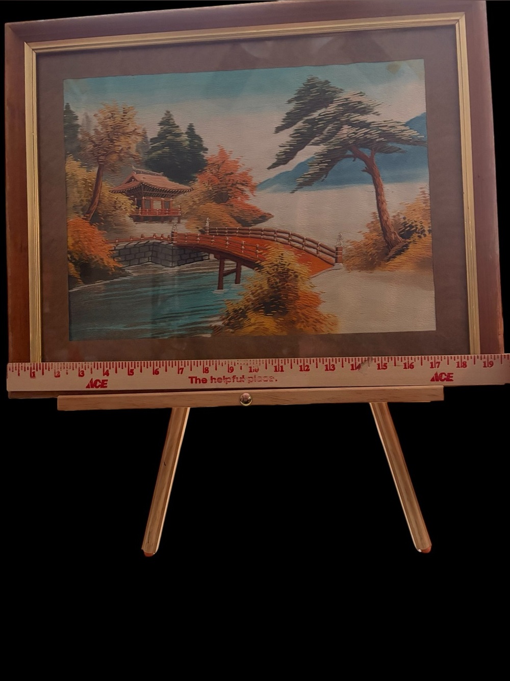 Vintage Japanese silk Embroidered cross stitch framed art